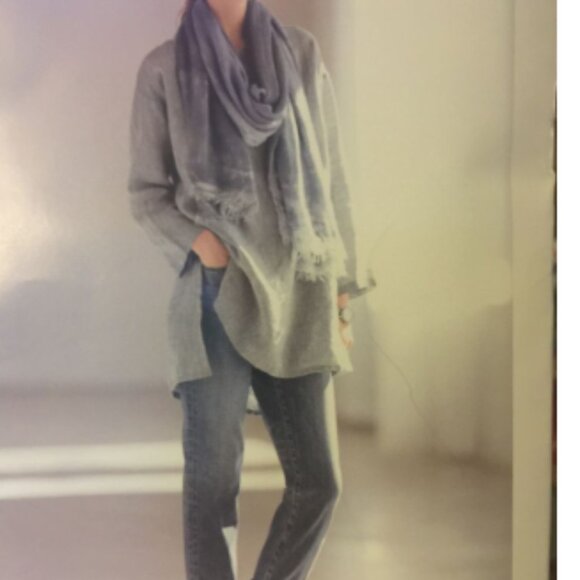 Eileen Fisher Top Women's Large Blue/Grey Organic Linen Chambray Split Hem - Picture 13 of 14